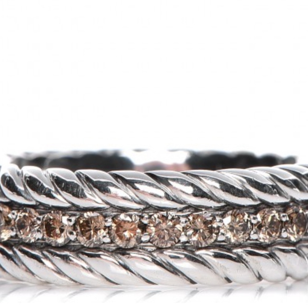 David Yurman Cognac Diamond Cable Silver Ring Size 8